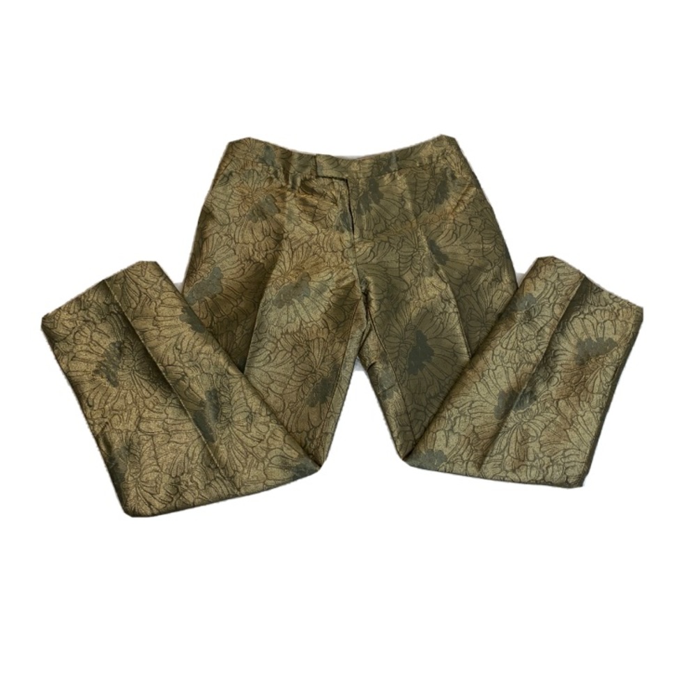 Womens Anthropologie Elevenses Metallic Gold Floral Dress Pants Size 8